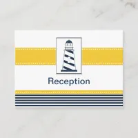 navy stripes,lighthouse, nautical Reception cards