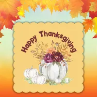 Simple White Pumpkin & Floral Thanksgiving | Paper Coaster