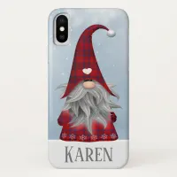 Personalized Red & Black Buffalo Plaid Holiday Elf iPhone X Case