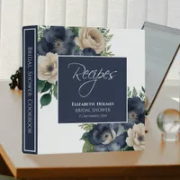 Navy Blue and Cream Floral Bridal Shower Recipe 3 Ring Binder