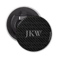 Modern Elegant Monogram Black and Grey Striped  Bottle Opener