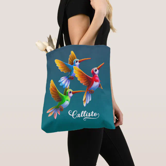 Colorful Hummingbirds in Flight Tote Bag