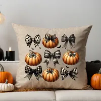 Coquette Pumpkin Bow Throw Pillow