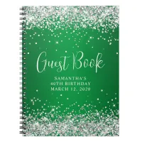 Silver Glitter Green Ombre 40th Birthday Guest Notebook