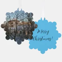 Magical Winter Church Merry Christmas Template Ornament Card