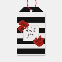 Red Poppies on Black & White Striped Background Gift Tags
