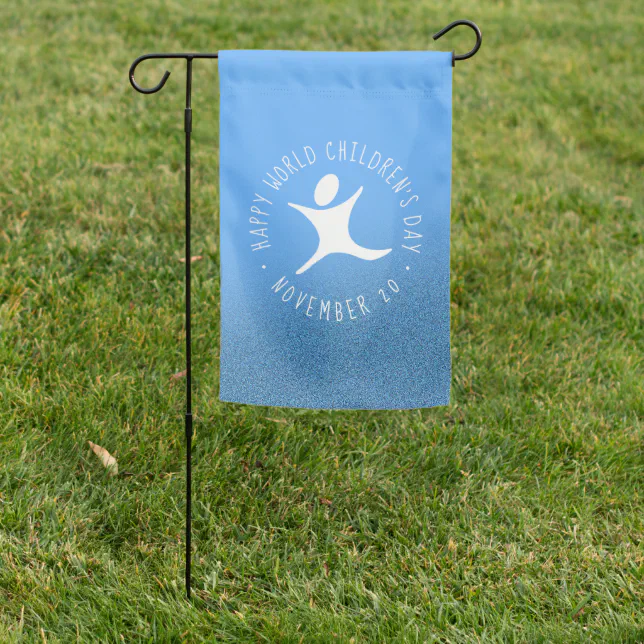 Happy World Children's Day Blue Glitter Garden Flag