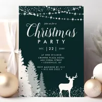 Rustic Winter Deer Woodland Green Christmas Party Invitation