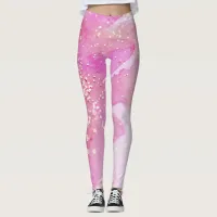 *~* Yoga Pilates Watercolor Glitter Pink Leggings