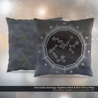 Dark Zodiac Astrology: Sagittarius Black & Silver Throw Pillow