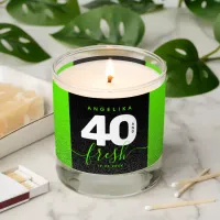 Modern Girly Bright Green Glitter 40 and Fresh Scented Candle