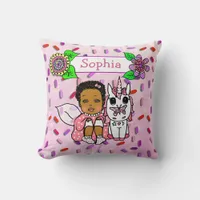 Cute Coral Fairy and Flowers Candy Sprinkles Throw Pillow