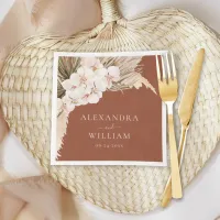 Modern Terracotta Pampas Grass Floral Wedding  Napkins