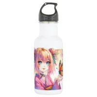 Anime Girl Holding a Butterfly Stainless Steel Water Bottle