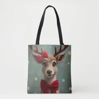 Deer with bow and ornaments tote bag