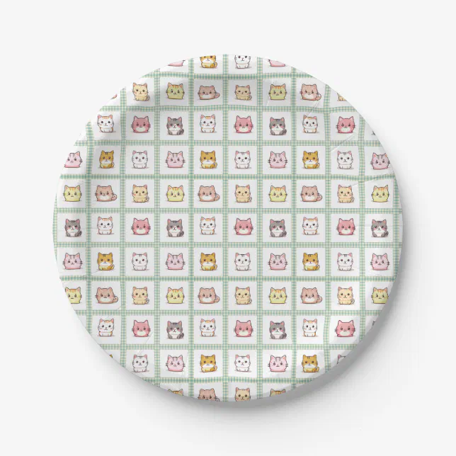 Cute Kittens Vintage Gingham Pillowcase Paper Plates