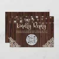 QR Code Wood String Lights Lace Wedding RSVP