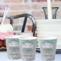 Silver Teal Jeweled Tiara Quinceañera Paper Cups