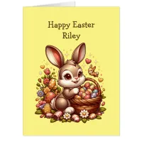 Jumbo-Sized Vintage Easter Bunny, Basket and Eggs Card