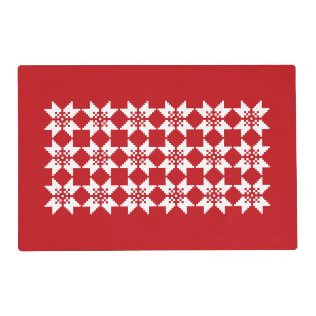 Christmas Nordic Knit Pattern White Snowflake Red Placemat