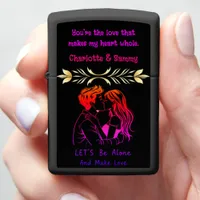 Couple enjoying a nigh having fun in rainbow color zippo lighter