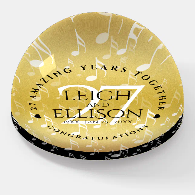 Elegant 27th Music Wedding Anniversary Celebration Paperweight