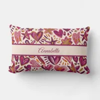 Cute Girly Hearts and Stars in Pinks and Golds Lumbar Pillow