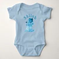 Cute Zebra with Hearts and Custom Name Baby Bodysuit