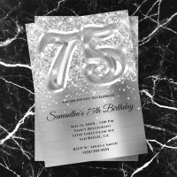 Sparkly Glittery Silver Glam 75th Birthday Invitation