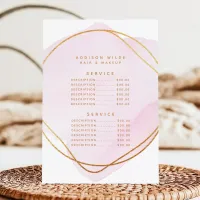 Script Blush Pink Watercolor Gold Service Price Menu