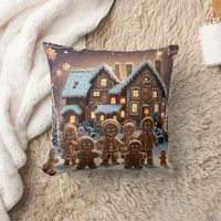 Gingerbread house and cute gingerbread family  throw pillow