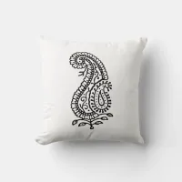 Indian Motif Hand block Print Paisley White Throw Pillow