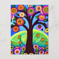 Keeping in Touch | Whimsical Tree Folk Art Postcard