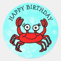Happy Birthday Red Crab Under the Sea Classic Round Sticker