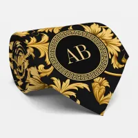 Monogram Black Gold Classy Elegant Pattern Neck Tie