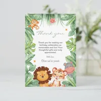 Wild one Jungle Animals Tropical Boy Birthday Thank You Card