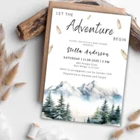 Let The Adventure Begin Mountain Girl Baby Shower Invitation