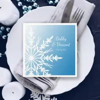 White Snowflake on Blue Winter Wedding Paper Napkins