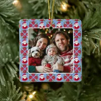 Family's First Christmas 1 Photo Santa Poinsettia Ceramic Ornament