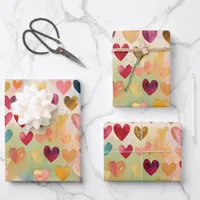 Valentine's Day Abstract Hearts Red Pink Teal Gold Wrapping Paper Sheets