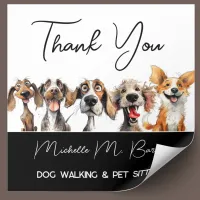 Cute Puppy Modern Dog Walker Thank You Square Sticker