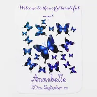 Royal Blue Elegant Whimsical Butterflies Stroller Blanket