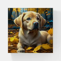 Puppy Dog Playing in Fall Leaves   Paperweight