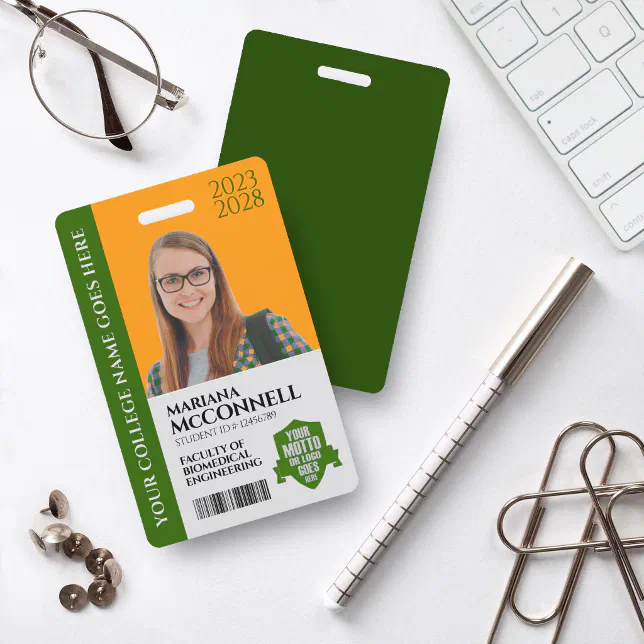 Green Gold School College University Student ID Badge