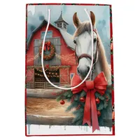 White Horse Festive Farm Christmas Personalized Medium Gift Bag