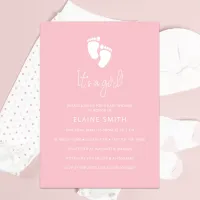 Its a Girl Baby Footprint Cute Pink Baby Shower Invitation