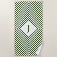 Green Radiating Rhombuses with Central Letter Beach Towel