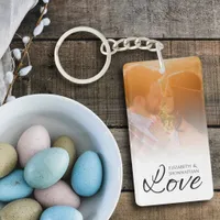 Keepsake couple Photo and Text Names Script Love Keychain