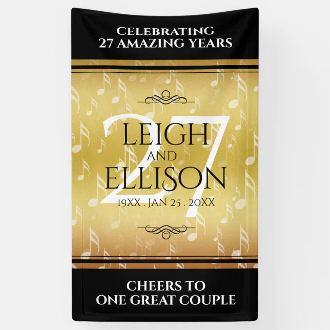 Elegant 27th Music Wedding Anniversary Celebration Banner