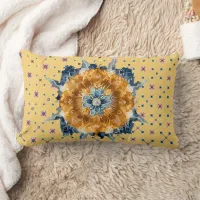 Blue Flower Mandala, Yellow Lumbar Pillow